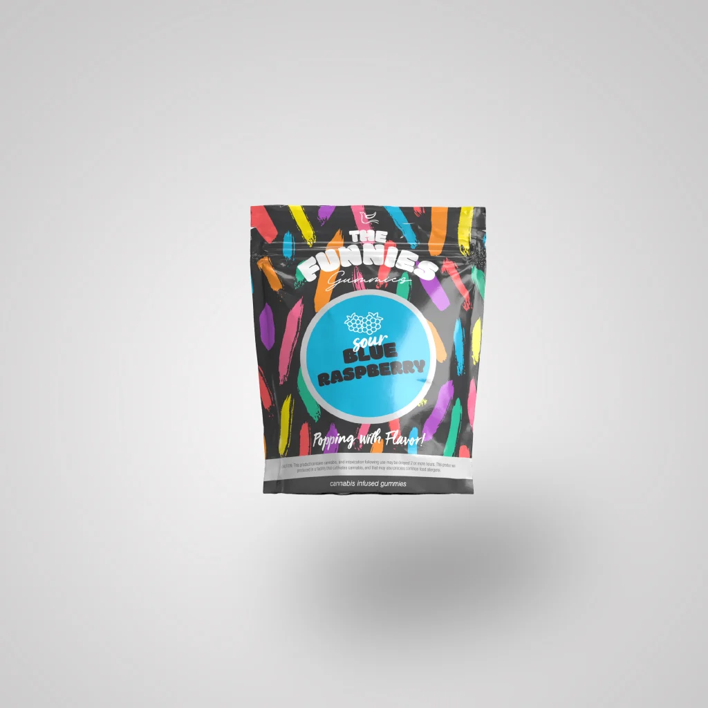 the funnies gummies sour blue raspberry (100mg) the funnies gummies sour blue raspberry (100mg)